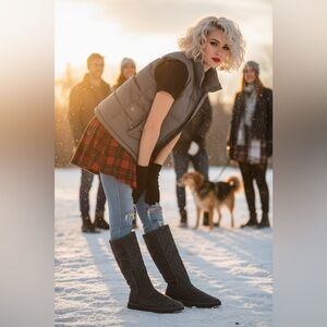 UGG Australia Classic Cardy Tall Boots F3011G 3066 Charcoal Knit Button Gray 8